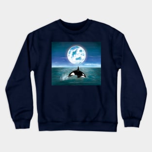 Killer Whale Swimming Under the Full Moonlight Crewneck Sweatshirt